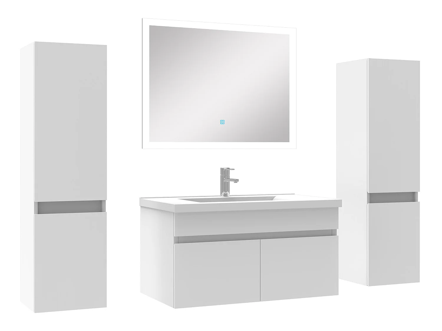 Ensemble meuble simple vasque L.80cm avec colonne + miroir Blanc