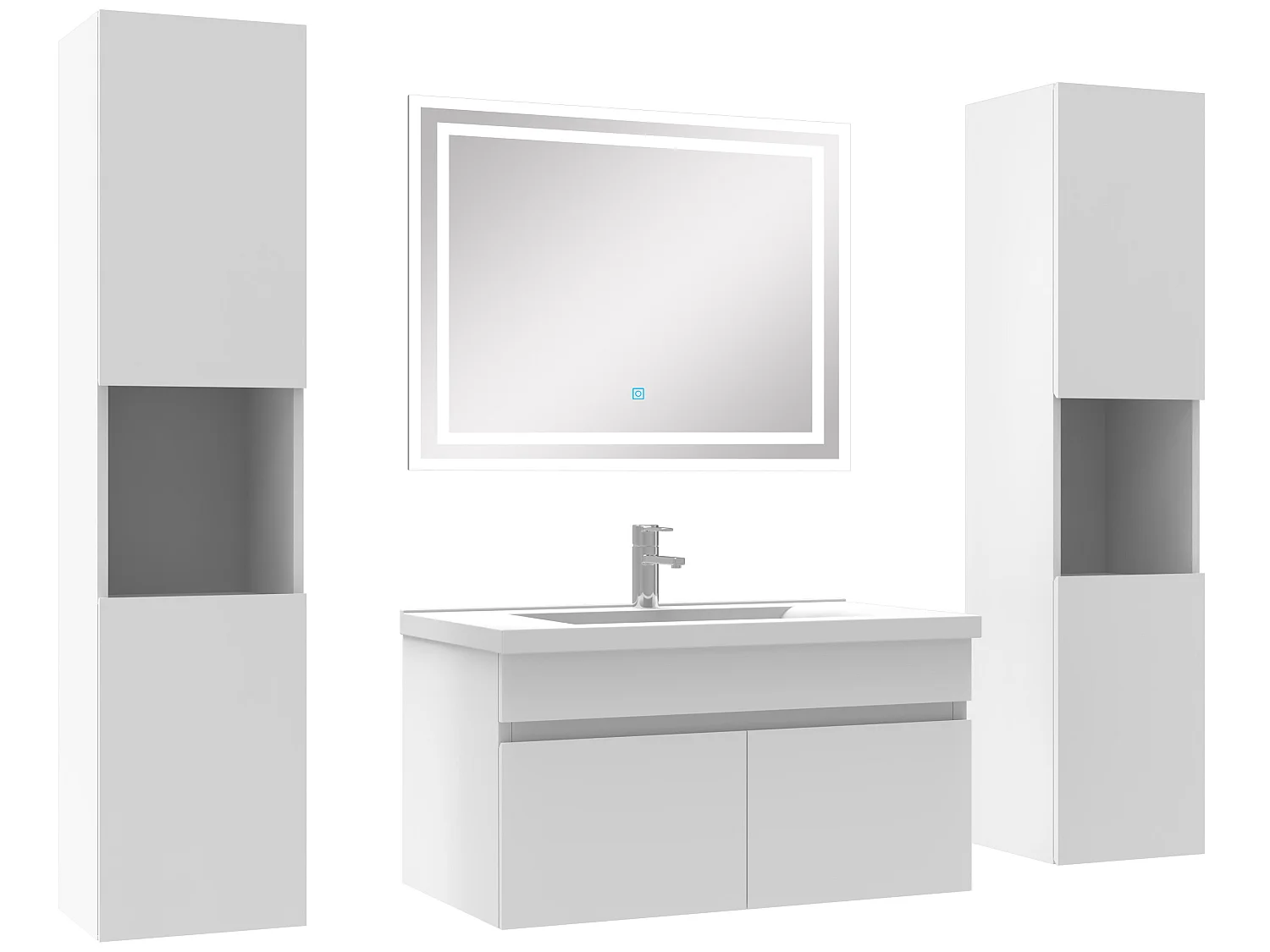 Ensemble meubles Salle de Bain simple vasque 80cm, colonnex2 et miroir Blanc