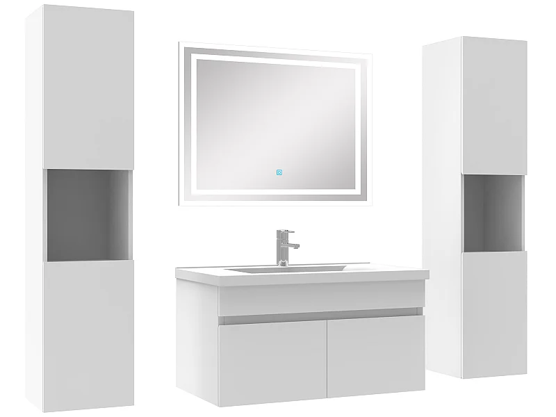 Ensemble meubles Salle de Bain simple vasque 80cm, colonnex2 et miroir Blanc