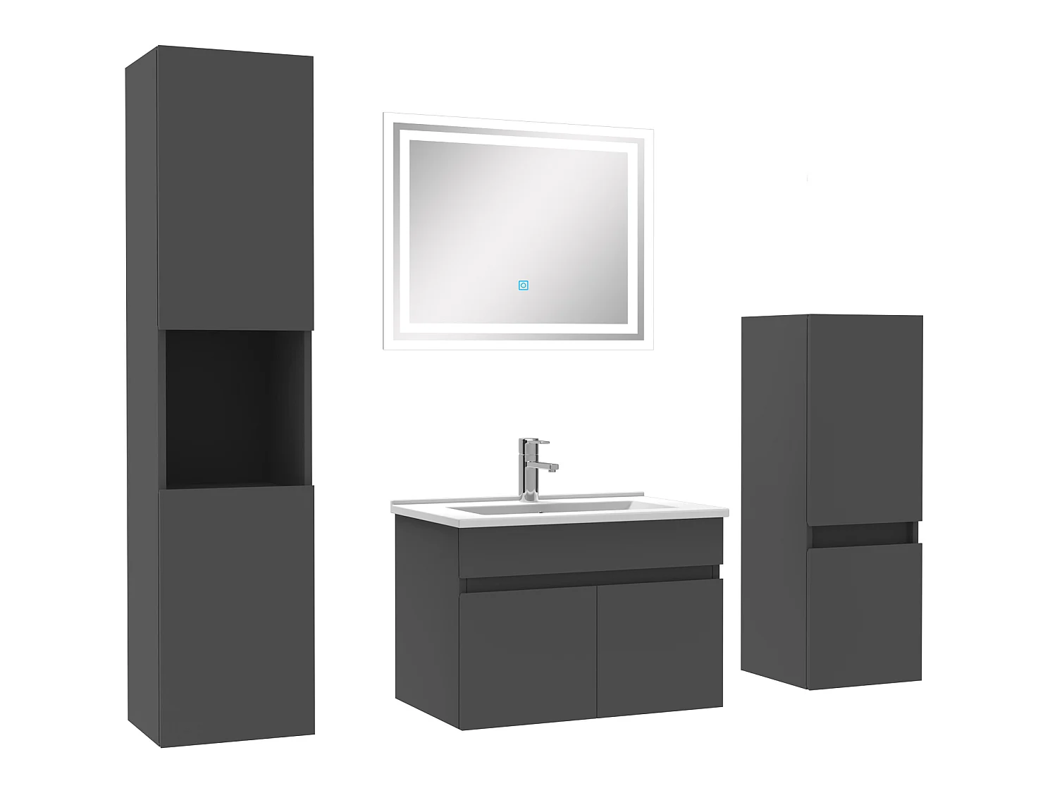 Meubles simple vasque 60cm，meuble avec colonne et miroir Anthracite