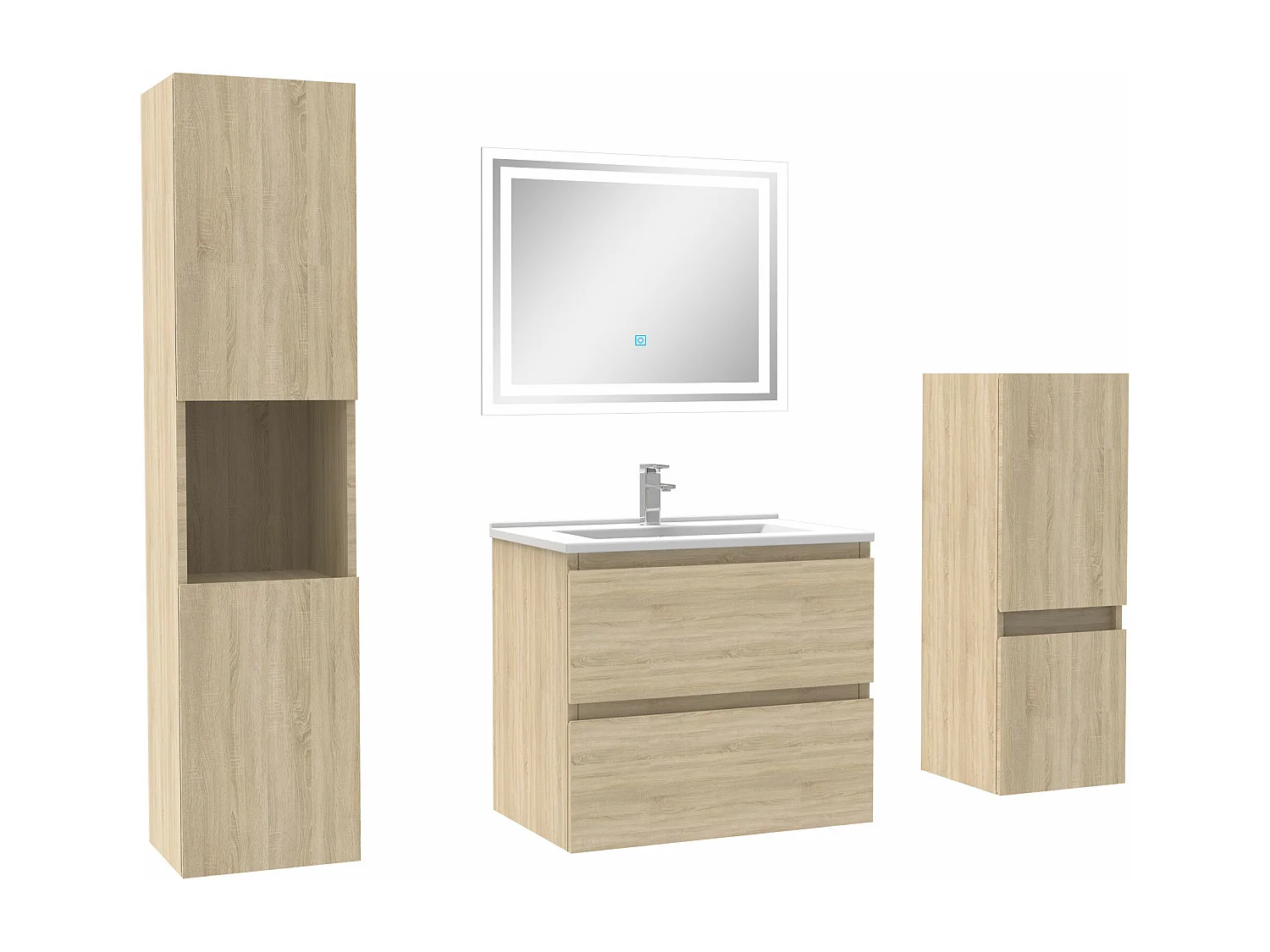 Ensemble meubles Salle de Bain 60cm vasque et colonnex2 et miroir Chêne Wotan