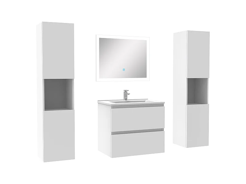 Ensemble meubles Salle de Bain 60cm vasque et colonnex2 et LED miroir Blanc