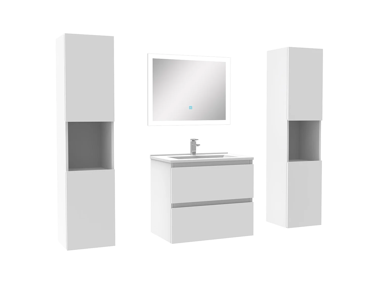 Ensemble meubles Salle de Bain 60cm vasque et colonnex2 et LED miroir Blanc