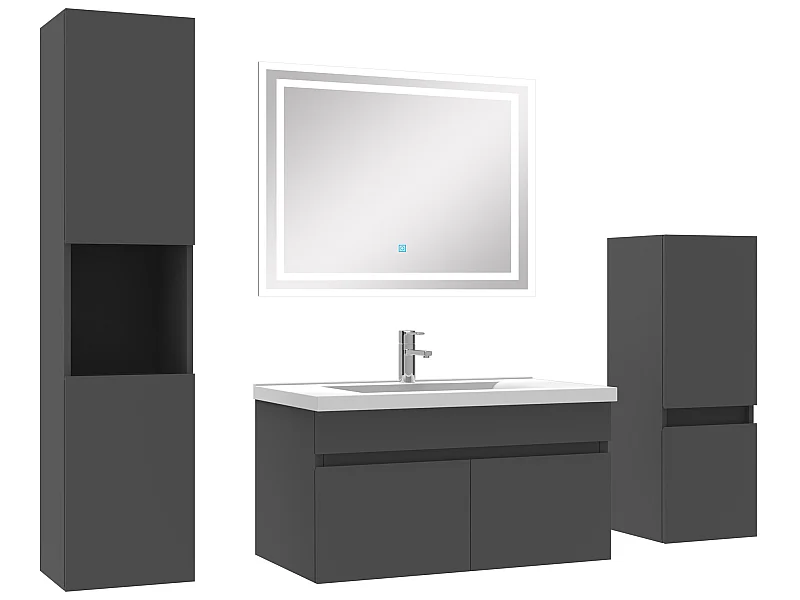 Meubles simple vasque 80cm，meuble avec colonne et miroir Anthracite