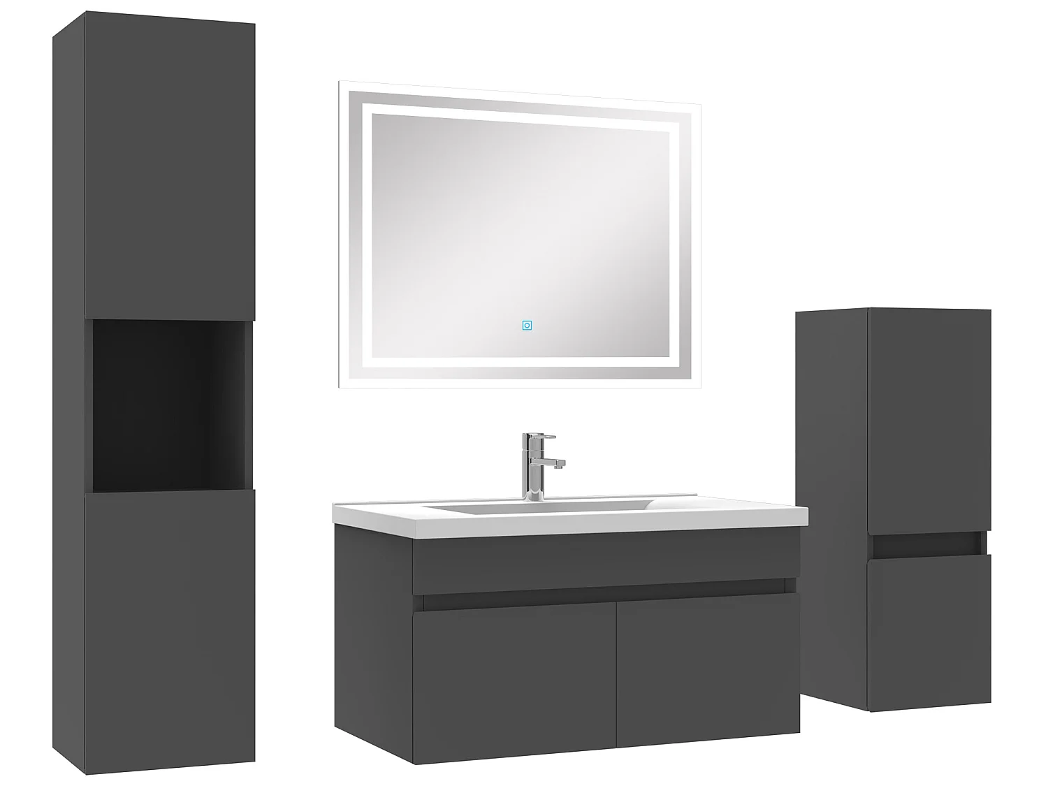 Meubles simple vasque 80cm，meuble avec colonne et miroir Anthracite