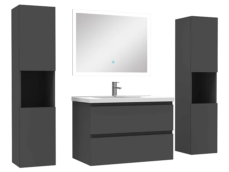 Ensemble meubles Salle de Bain 80cm vasque et colonnex2 et LED miroir Anthracite