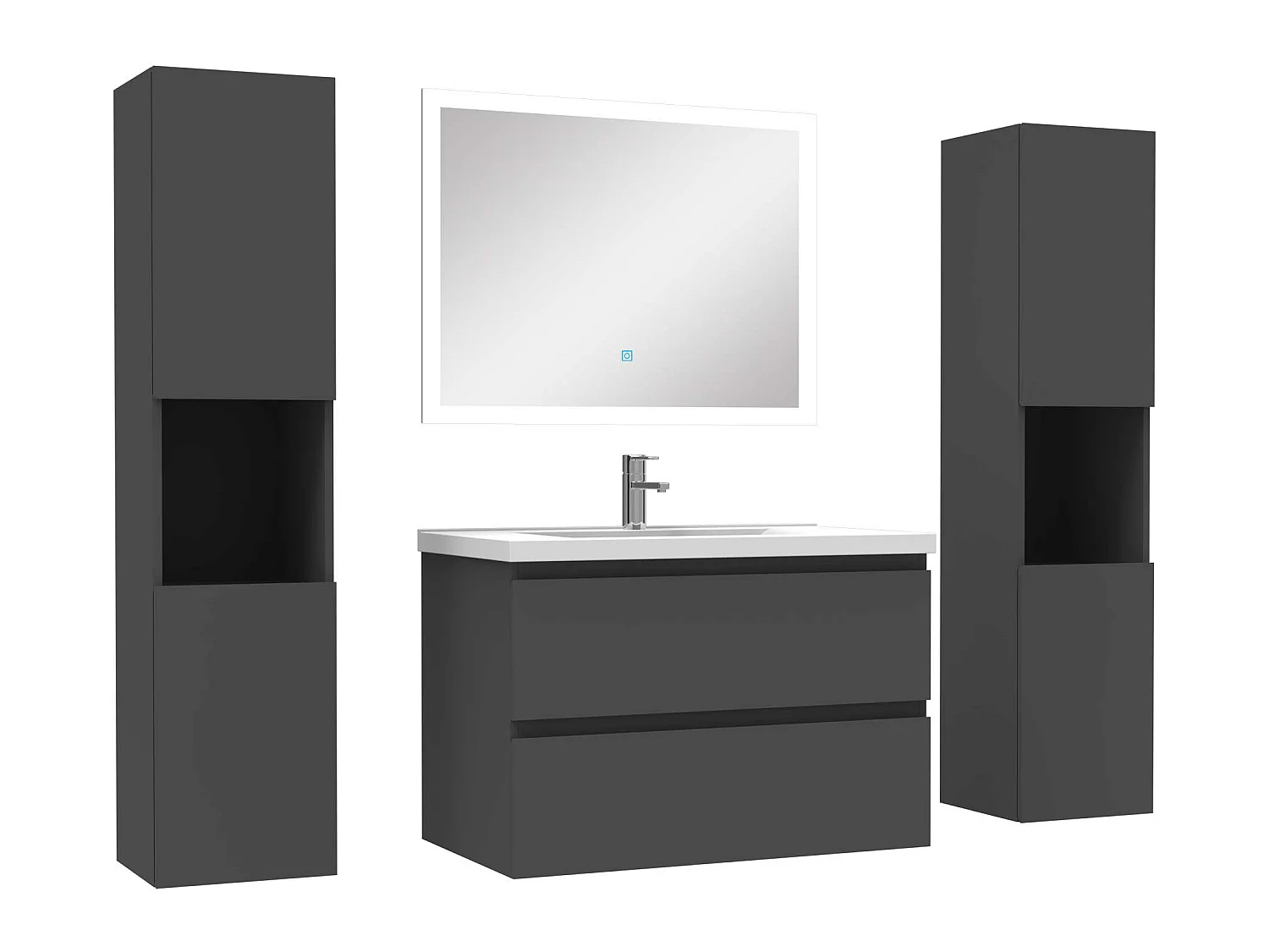 Ensemble meubles Salle de Bain 80cm vasque et colonnex2 et LED miroir Anthracite