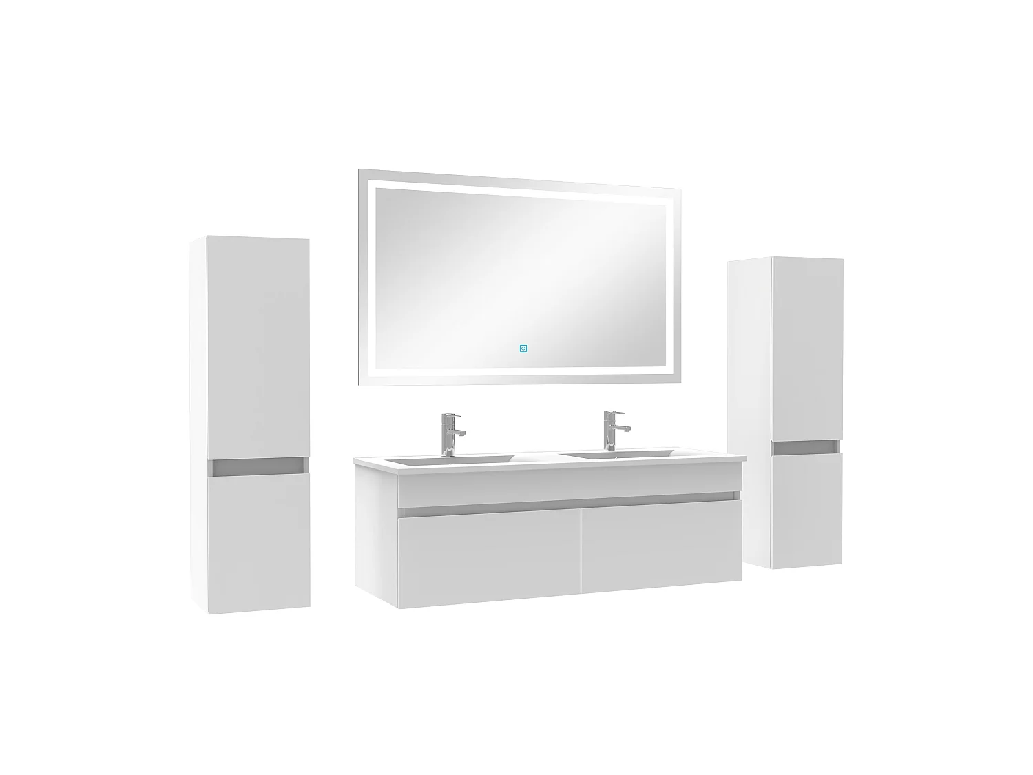 Meuble Salle de Bain 120cm vasque + colonne + miroir lumineux Blanc