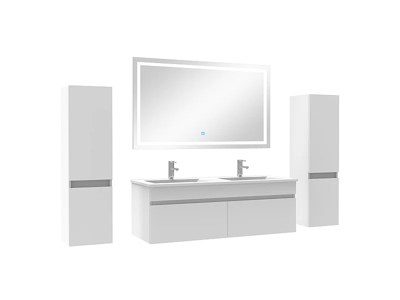 Meuble Salle de Bain 120cm vasque + colonne + miroir lumineux Blanc