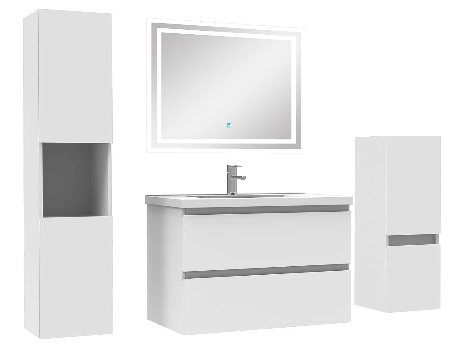 Ensemble meubles Salle de Bain 80cm vasque et colonnex2 et miroir Blanc