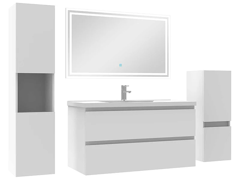 Ensemble meubles Salle de Bain 100cm vasque et colonnex2 et miroir Blanc