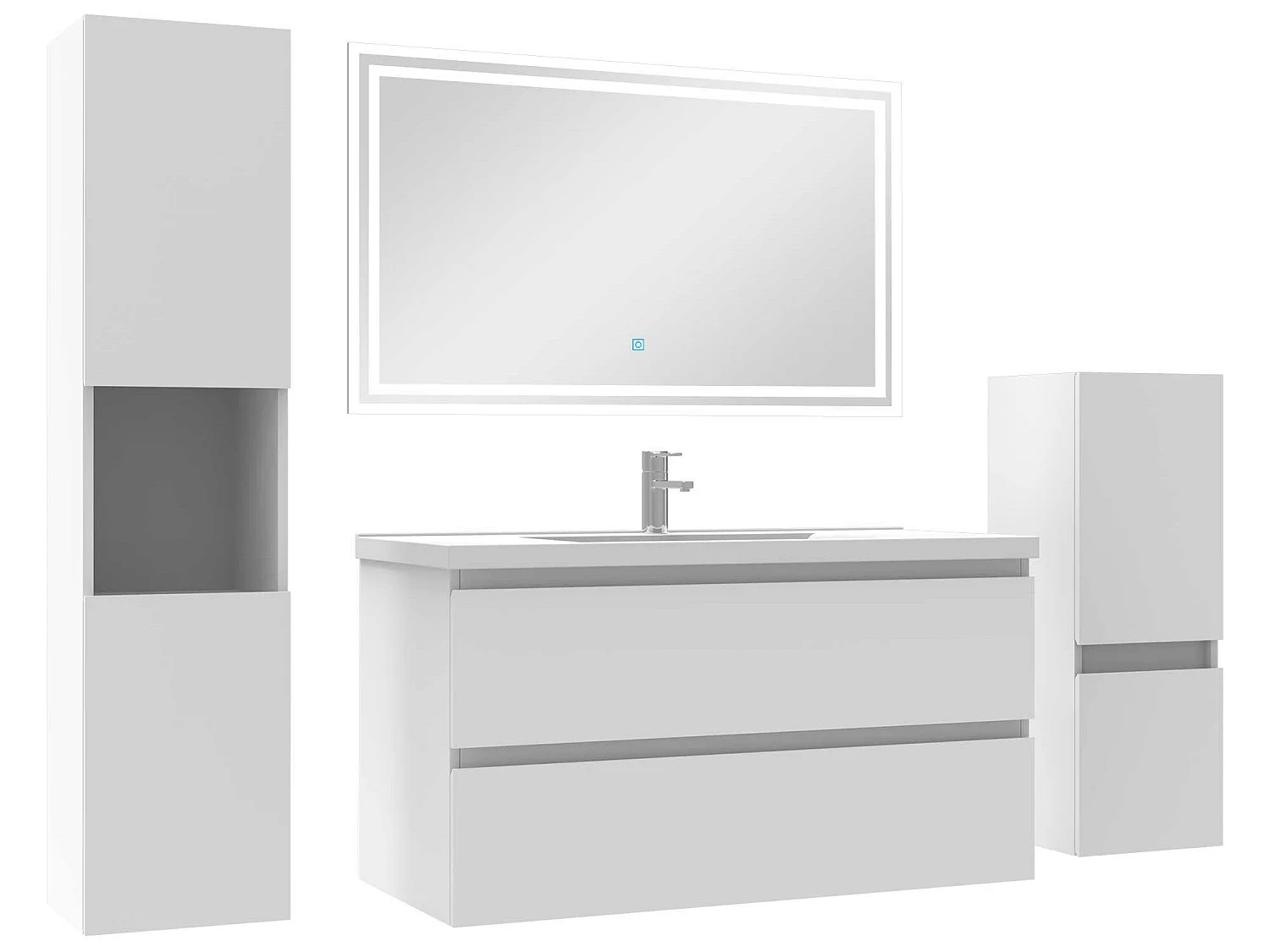 Ensemble meubles Salle de Bain 100cm vasque et colonnex2 et miroir Blanc