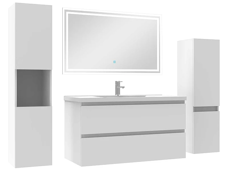 Ensemble meubles Salle de Bain 100cm vasque et colonnex2 et miroir lumineux Blanc