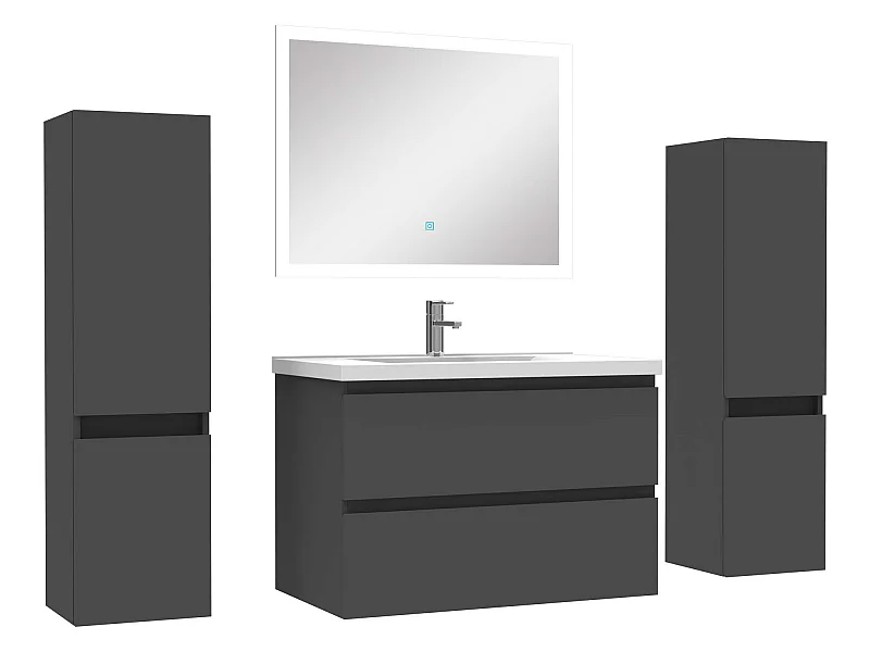 Ensemble meubles Salle de Bain 80cm vasque + colonnex2 + LED miroir Anthracite