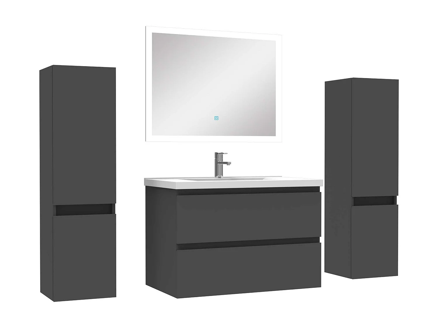 Ensemble meubles Salle de Bain 80cm vasque + colonnex2 + LED miroir Anthracite