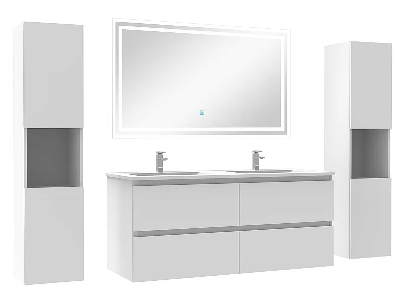 Ensemble meubles Salle de Bain 120cm avec colonne + miroir lumineux Blanc