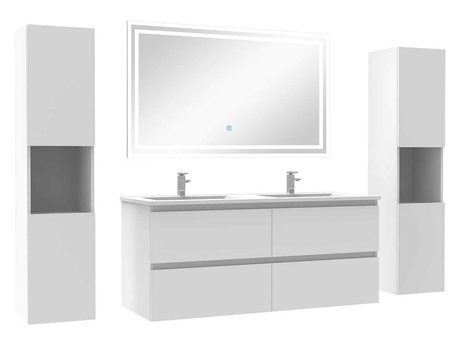 Ensemble meubles Salle de Bain 120cm avec colonne + miroir lumineux Blanc