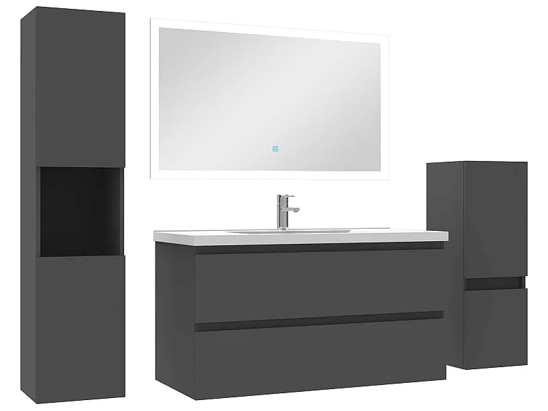 Ensemble meuble de salle de bain 100cm vasque + colonne de rangement + miroir Anthracite