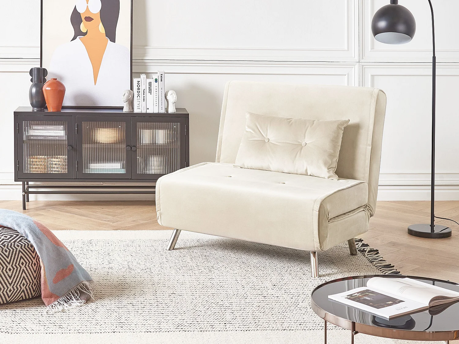 Fauteuil convertible FARRIS Velours Beige clair