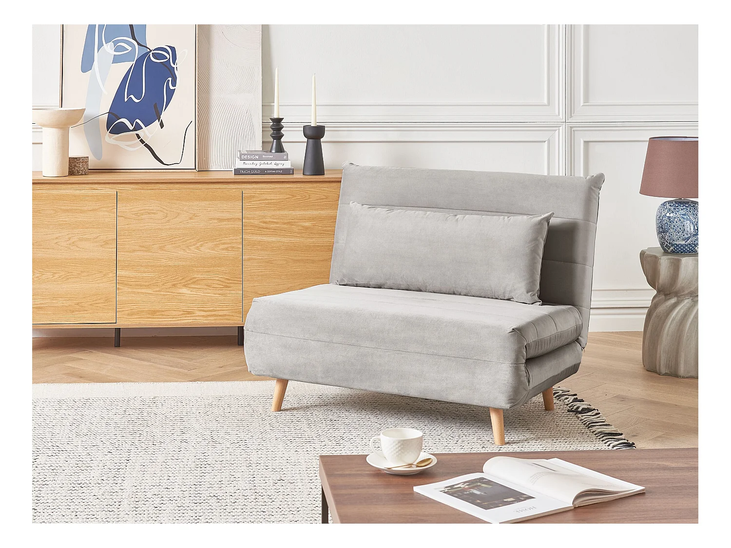 Fauteuil convertible SETTEN Velours Gris clair