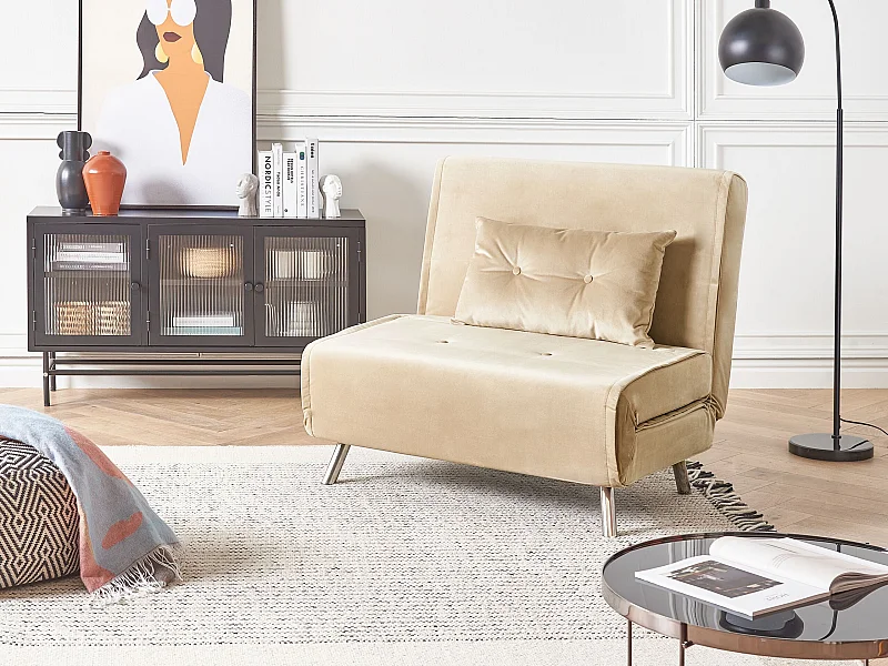 Divano letto singolo FARRIS Velluto Beige sabbia