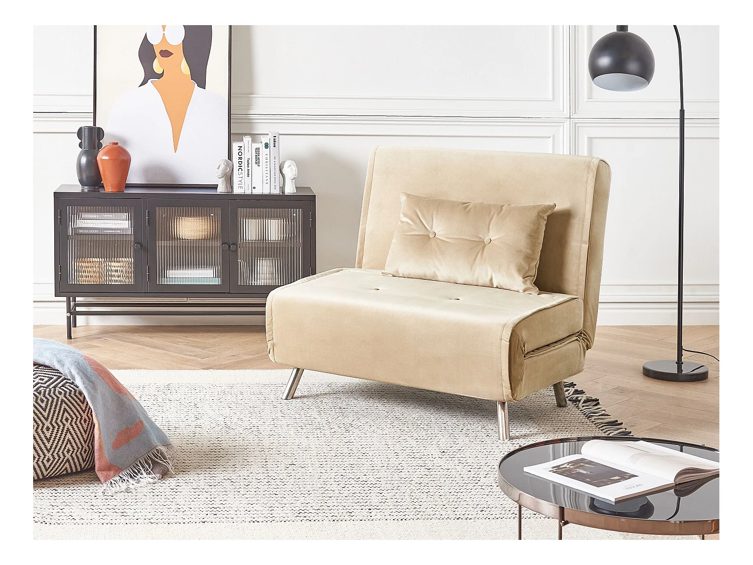 Fauteuil convertible FARRIS Velours Beige sable