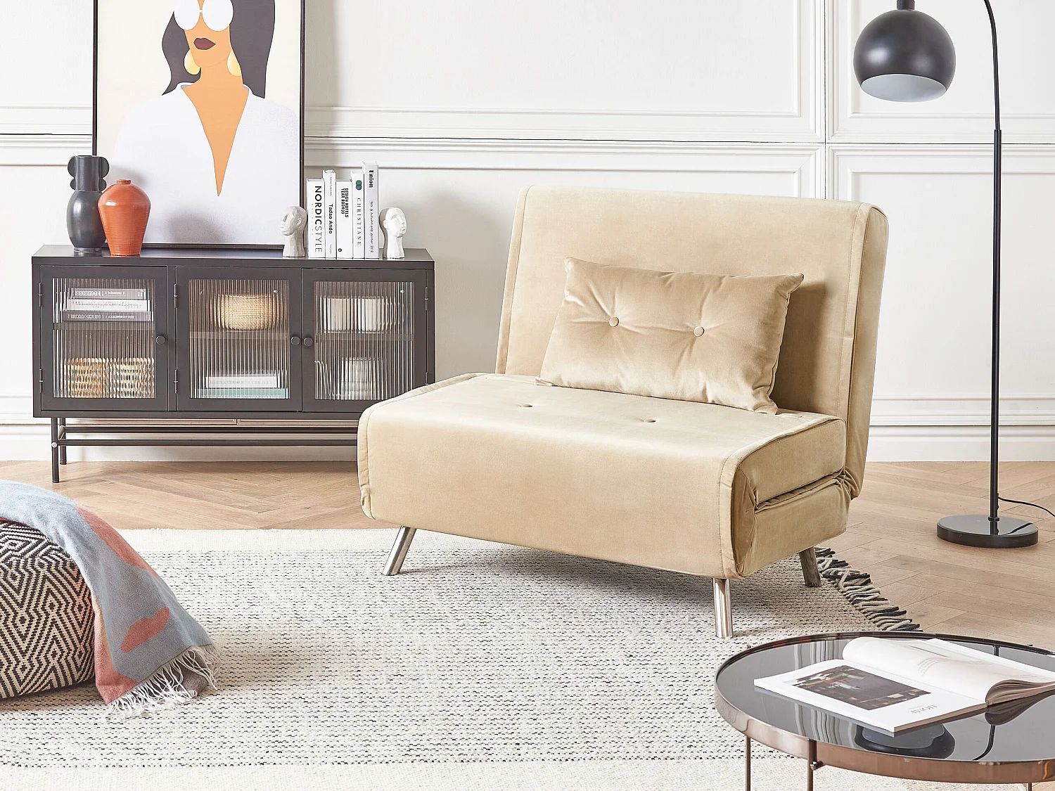 Fauteuil convertible FARRIS Velours Beige sable