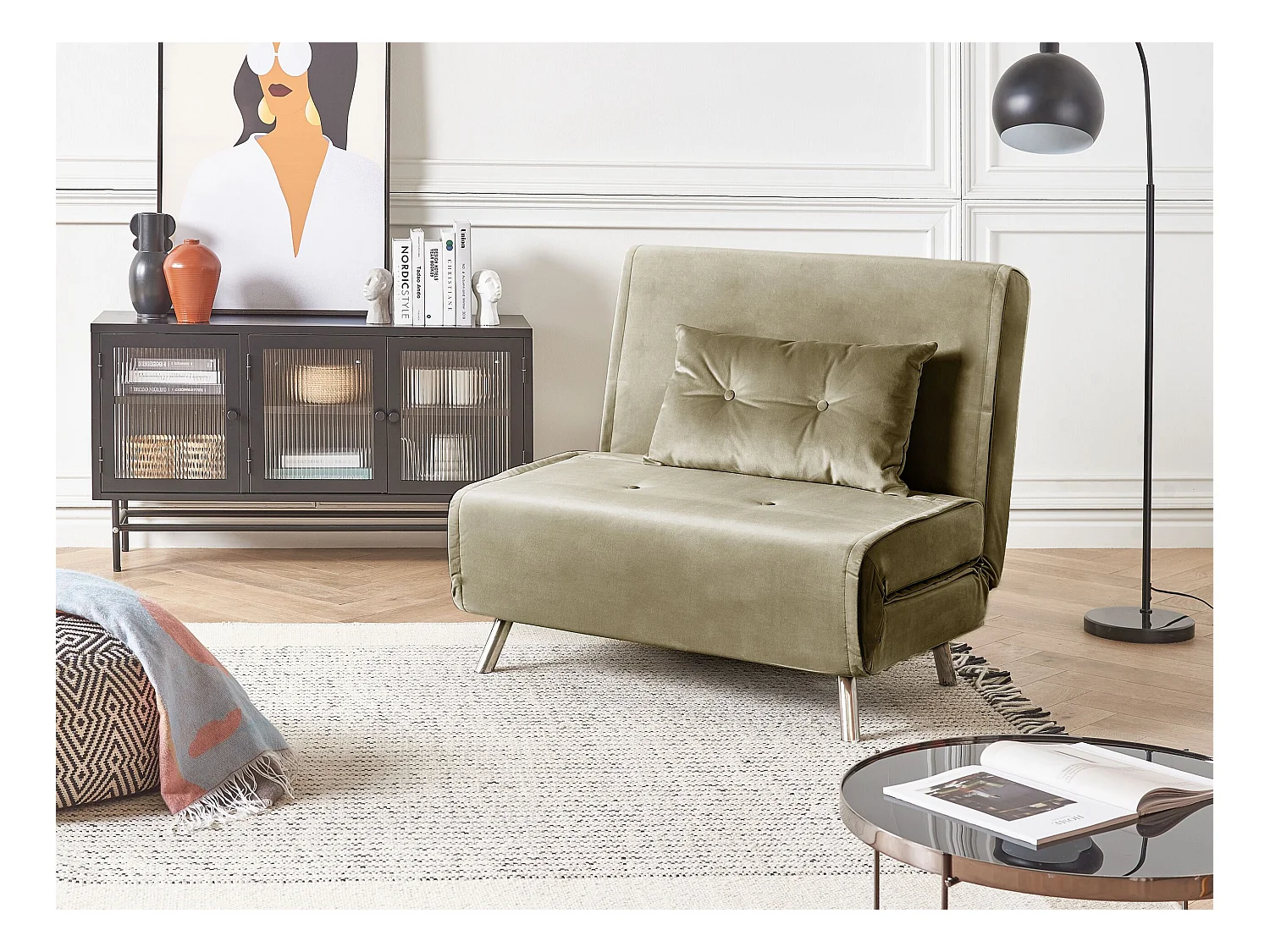 1-Sitzer Schlafsofa FARRIS Samtstoff Olivgrün