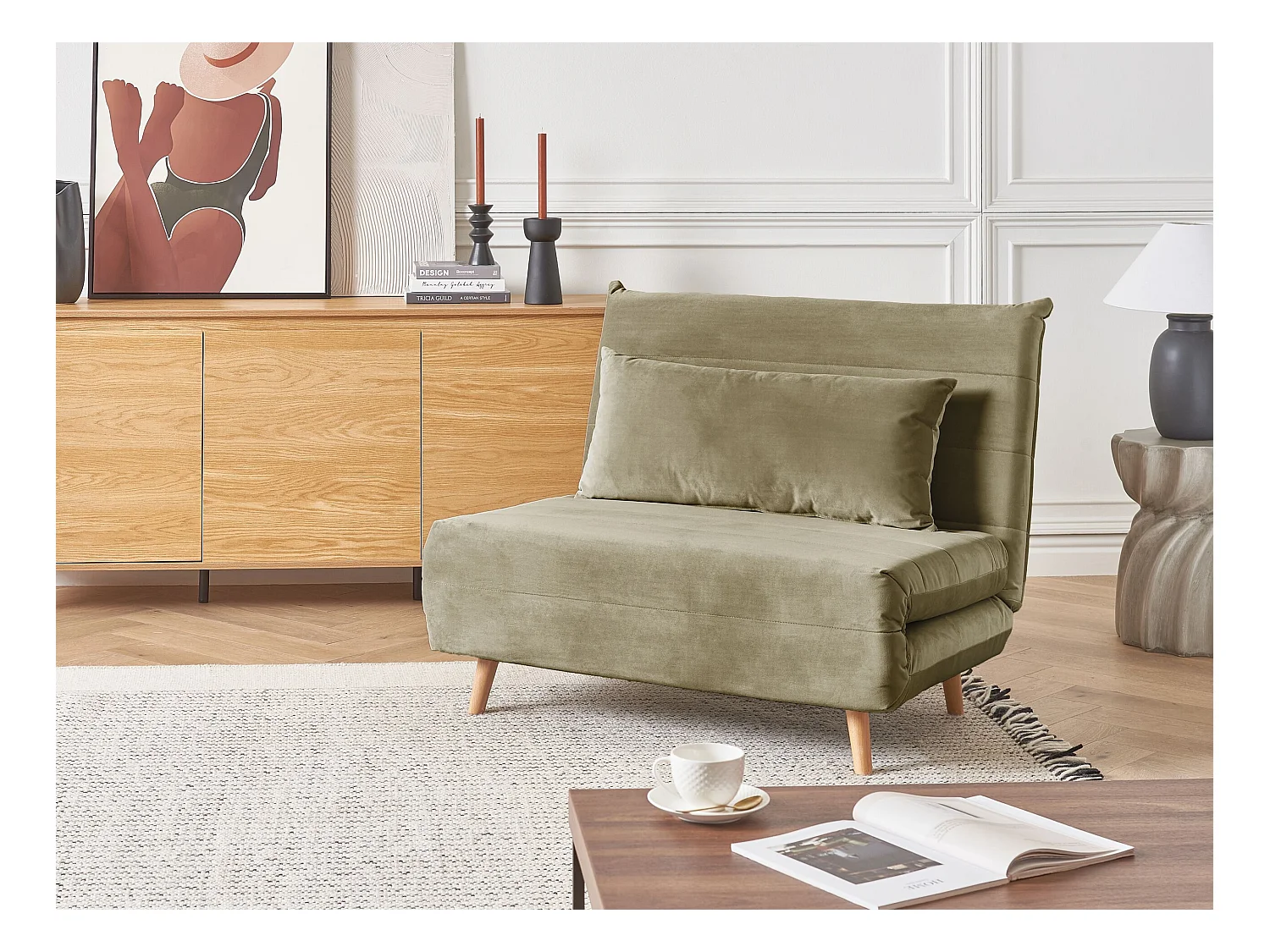 Fauteuil convertible SETTEN Velours Vert olive