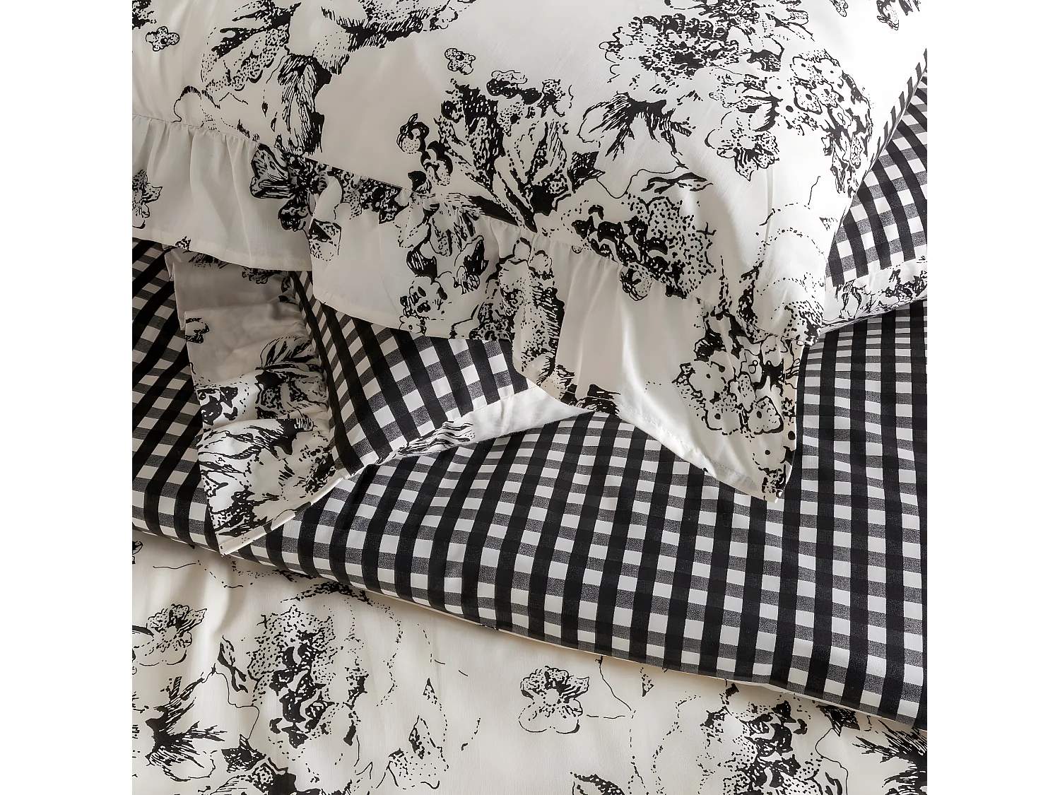 Parure de lit 2 personnes en coton 57 fils imprimé ecru 260x240cm