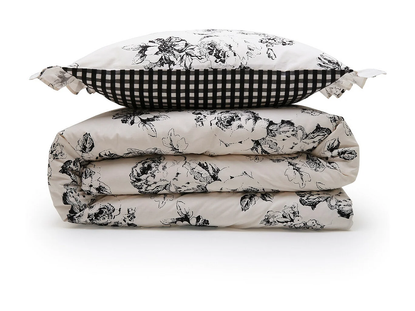 Parure de lit 2 personnes en coton 57 fils imprimé ecru 260x240cm