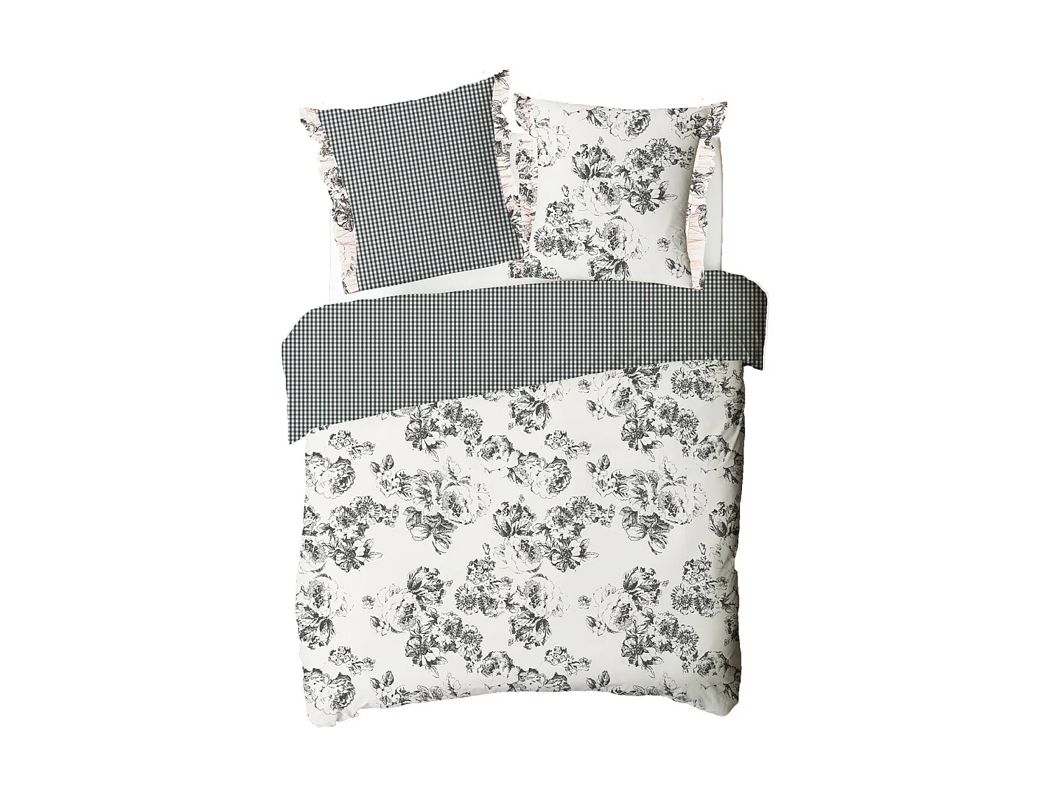 Parure de lit 2 personnes en coton 57 fils imprimé ecru 260x240cm