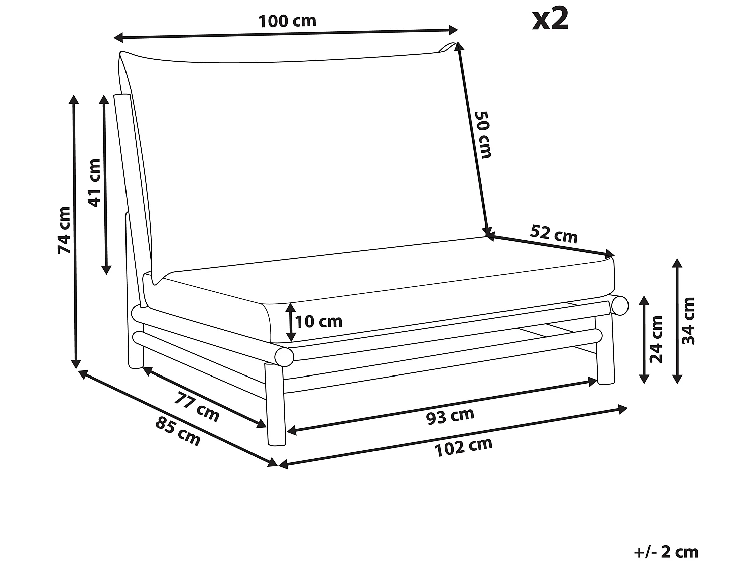 Lot de 2 chaises de jardin avec coussins TODI Bambou Taupe