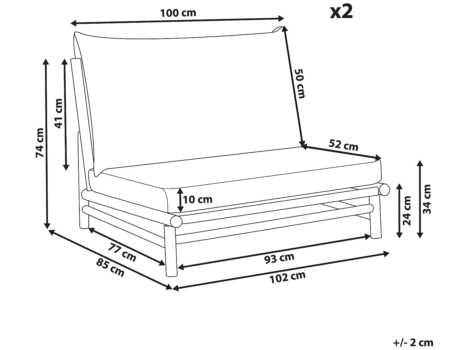 Lot de 2 chaises de jardin avec coussins TODI Bambou Taupe