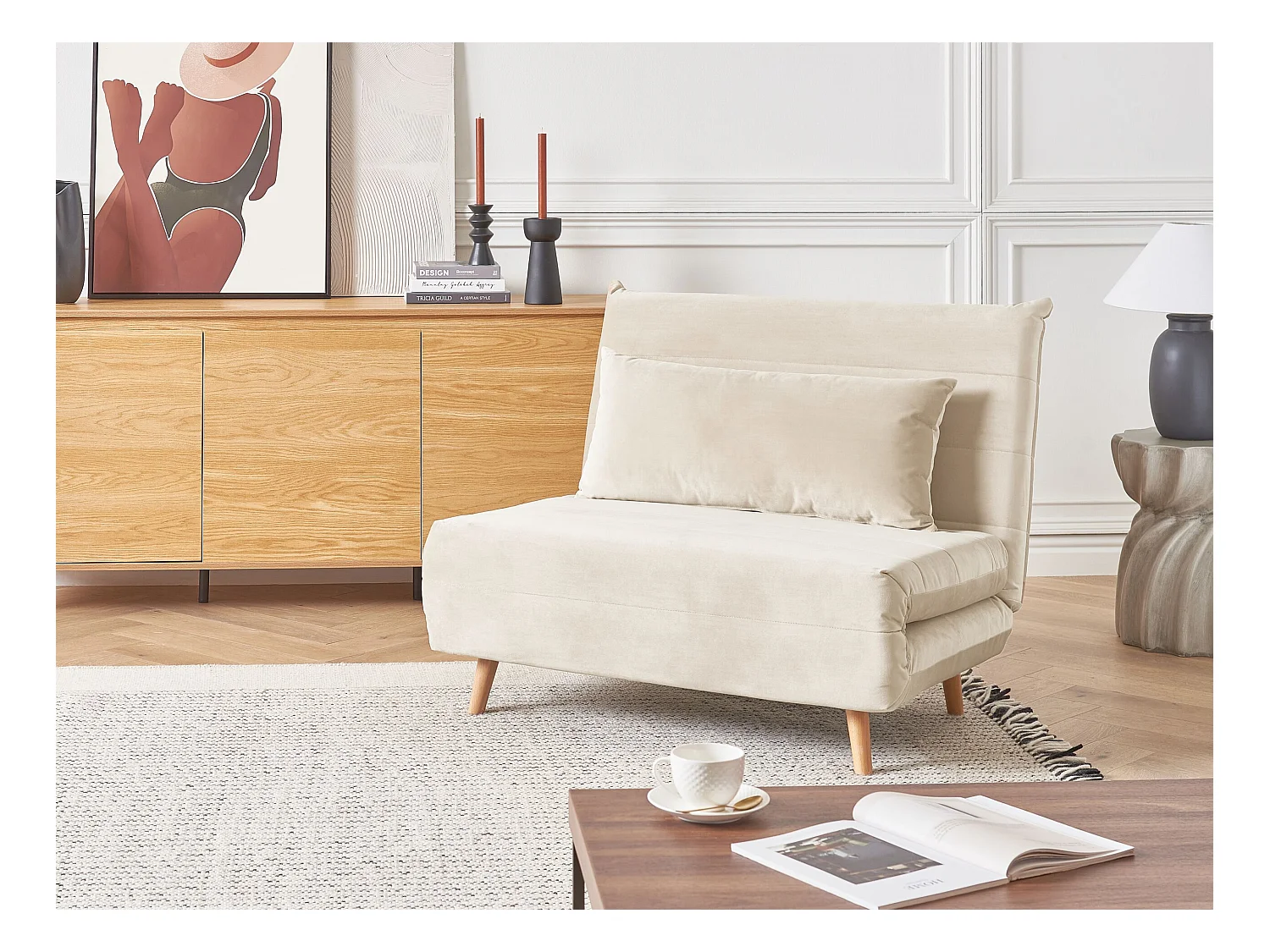 Sofá-cama individual SETTEN Veludo Creme