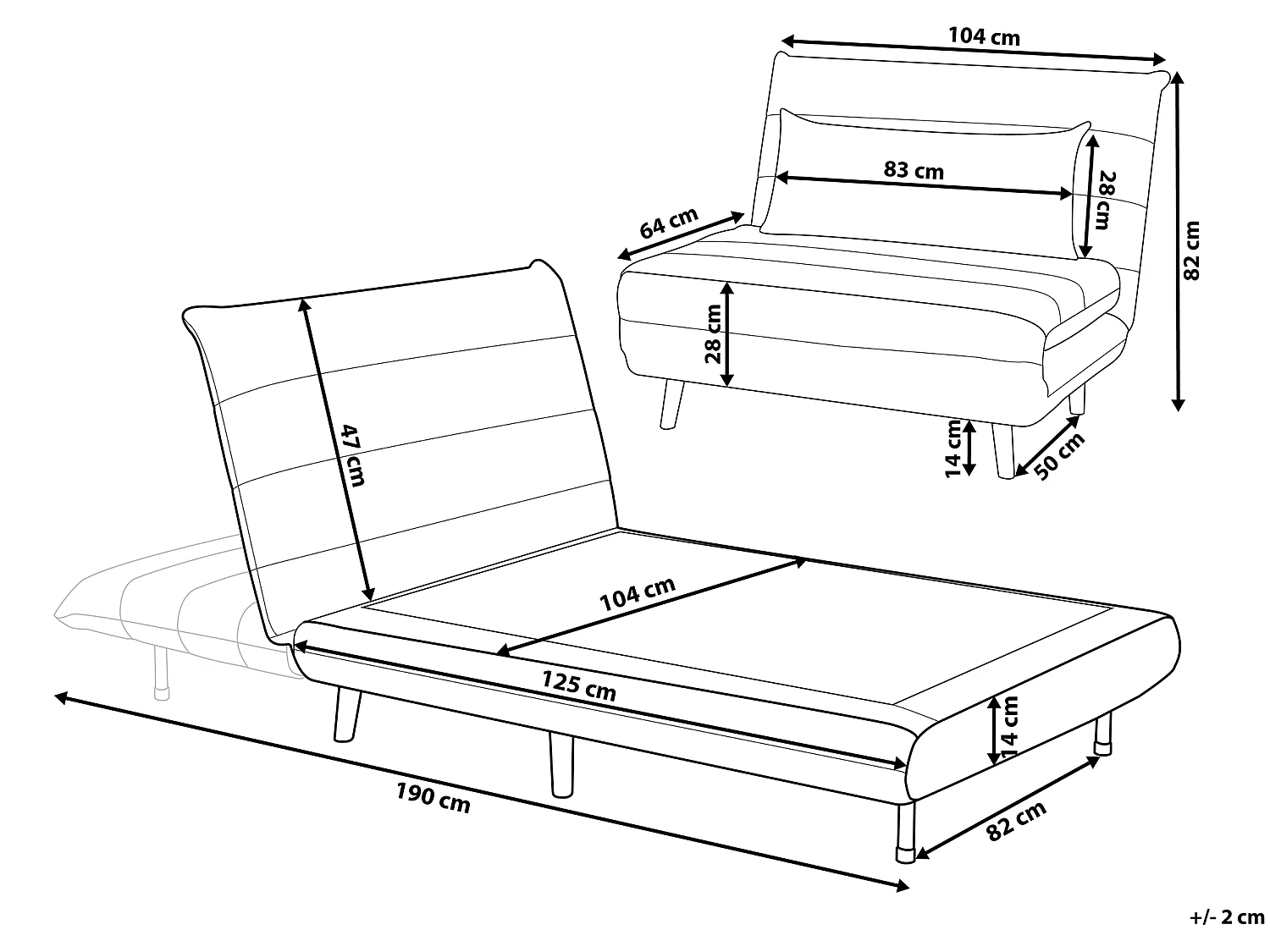 Sofá-cama individual SETTEN Veludo Creme