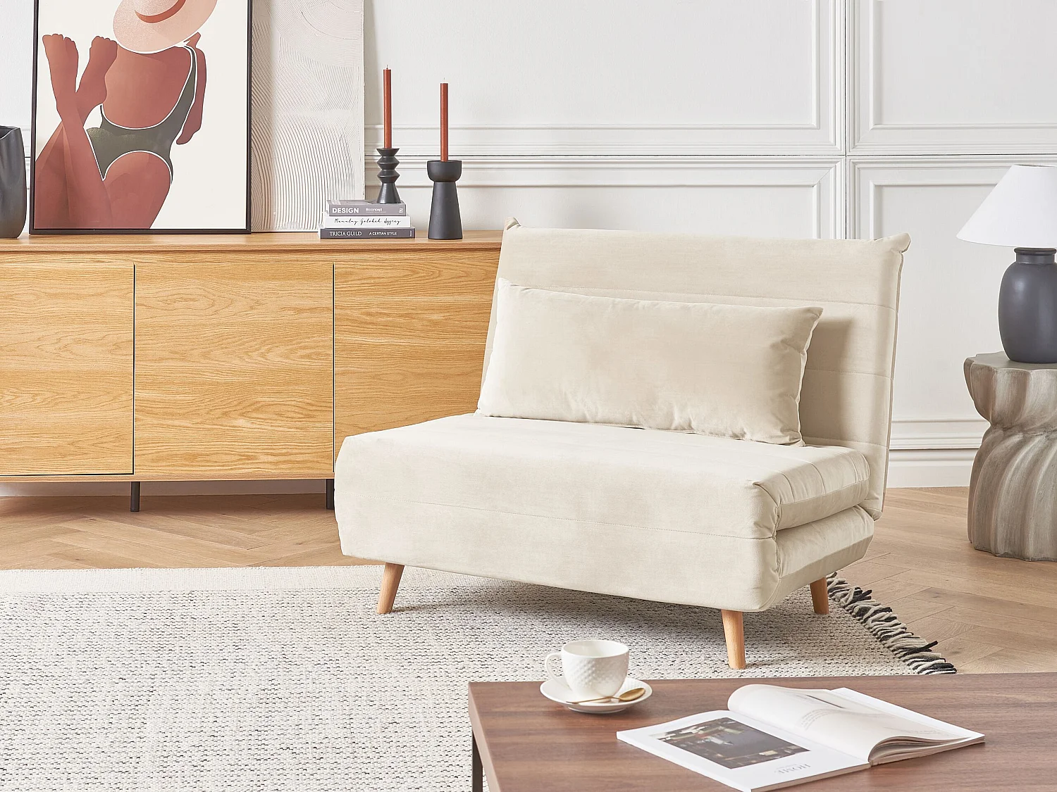 Fauteuil convertible SETTEN Velours Beige clair