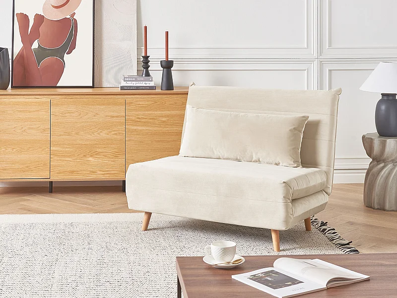 Sofá-cama individual SETTEN Veludo Creme