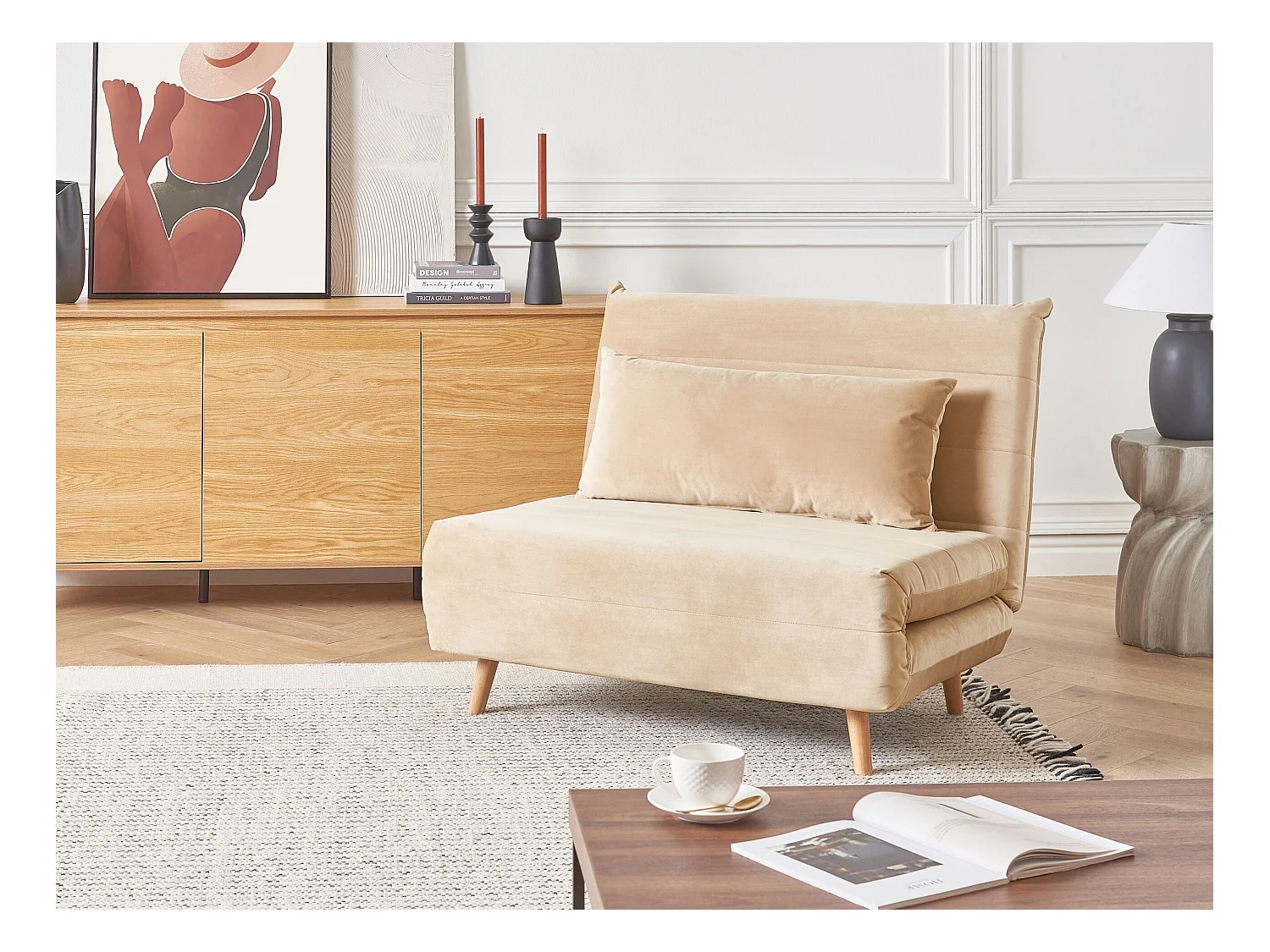 Fauteuil convertible SETTEN Velours Beige sable