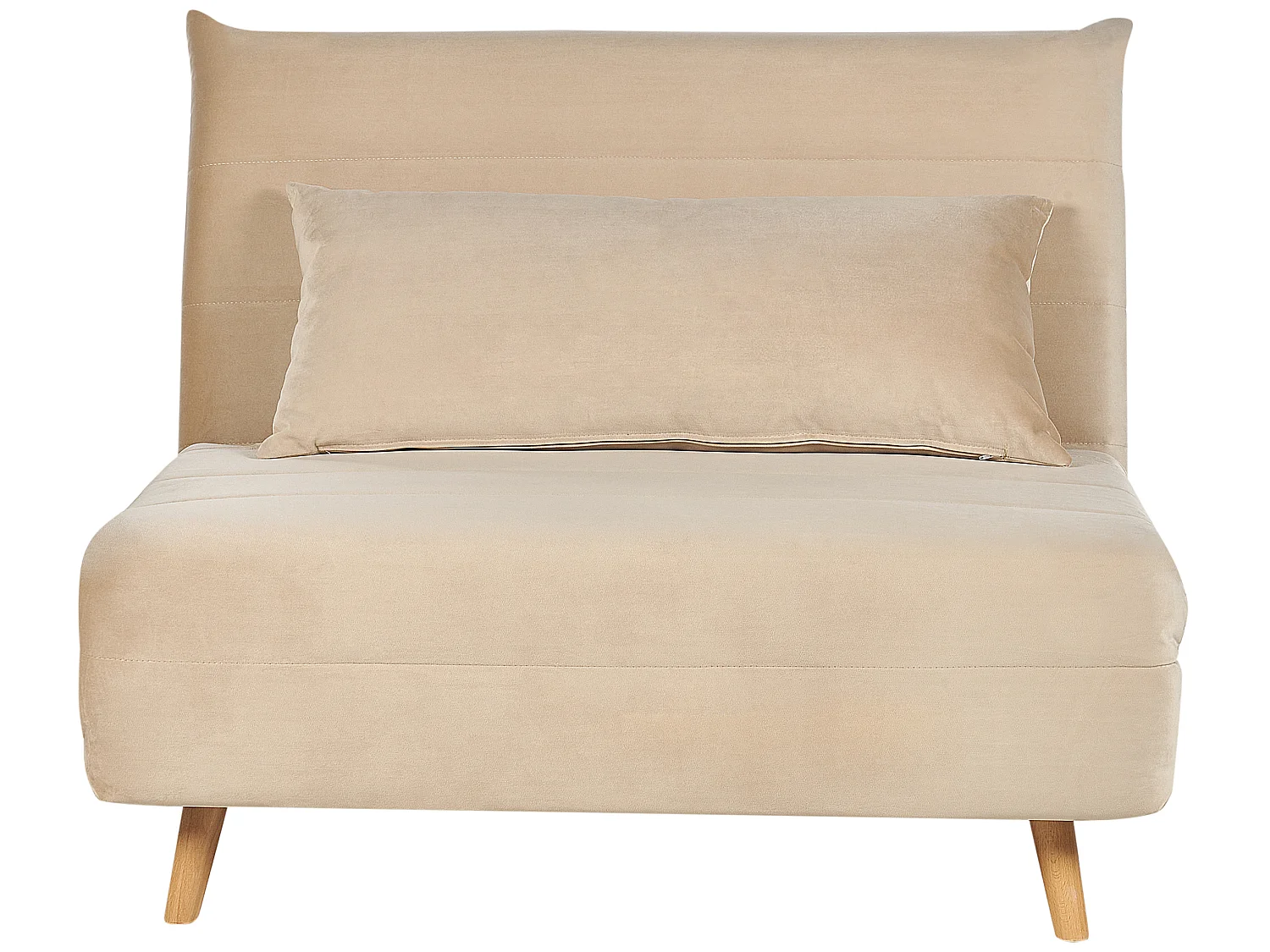 1-Sitzer Schlafsofa Samt beige mit Holzbeinen Kissen verstellbare Lehne Setten