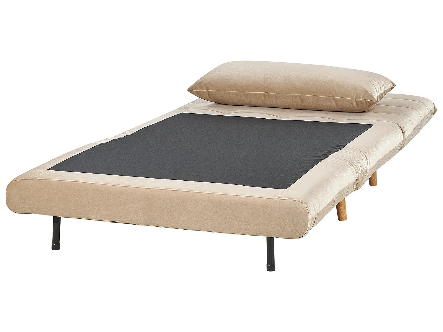 1-Sitzer Schlafsofa Samt beige mit Holzbeinen Kissen verstellbare Lehne Setten