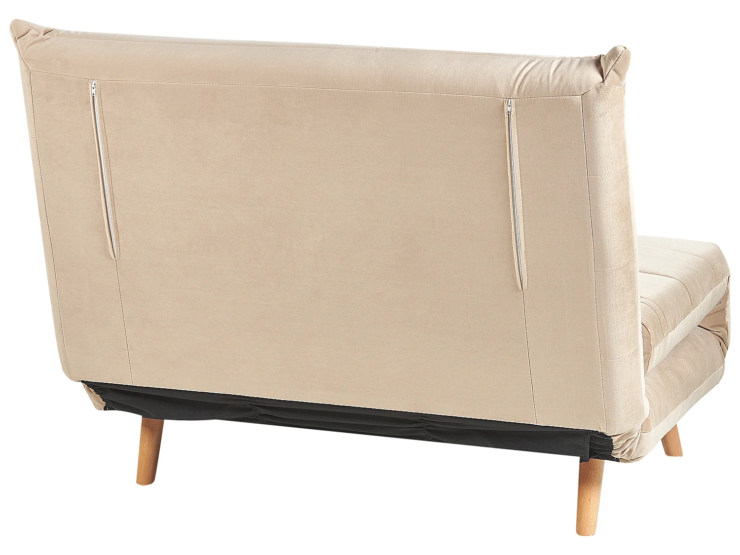 1-Sitzer Schlafsofa Samt beige mit Holzbeinen Kissen verstellbare Lehne Setten