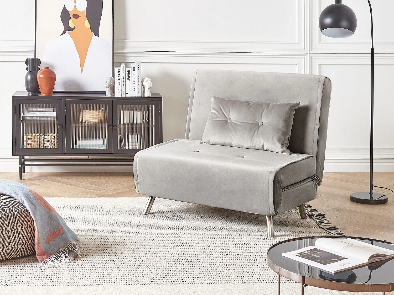 Fauteuil convertible FARRIS Velours Gris clair