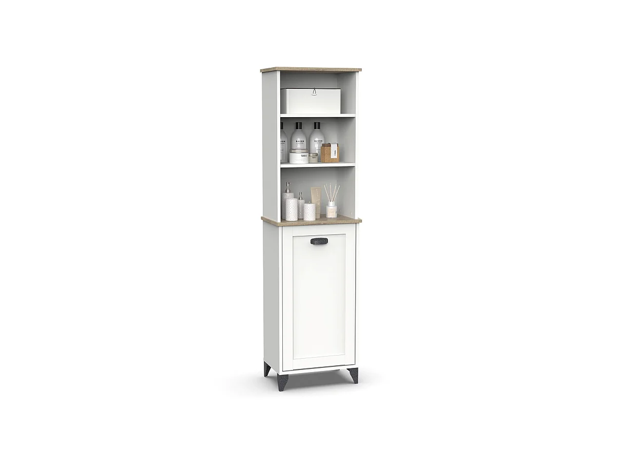 Colonne de salle de bain , meuble de rangement coloris blanc, chêne cambrian