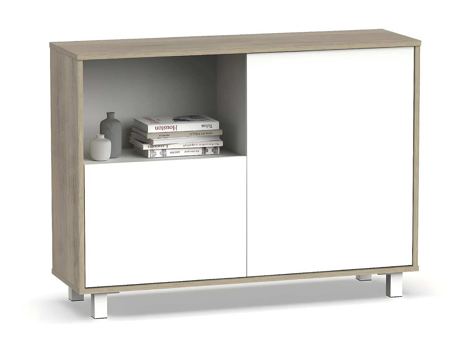 Buffet, commode de salon coloris  chêne cambrian, blanc - L. 112 x L. 33 x H. 83  cm