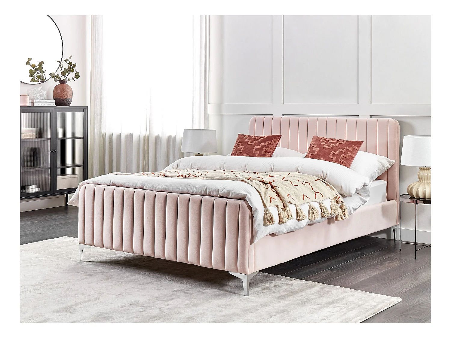 Bed Fluweel LUNAN 140 x 200 cm Pastelroze