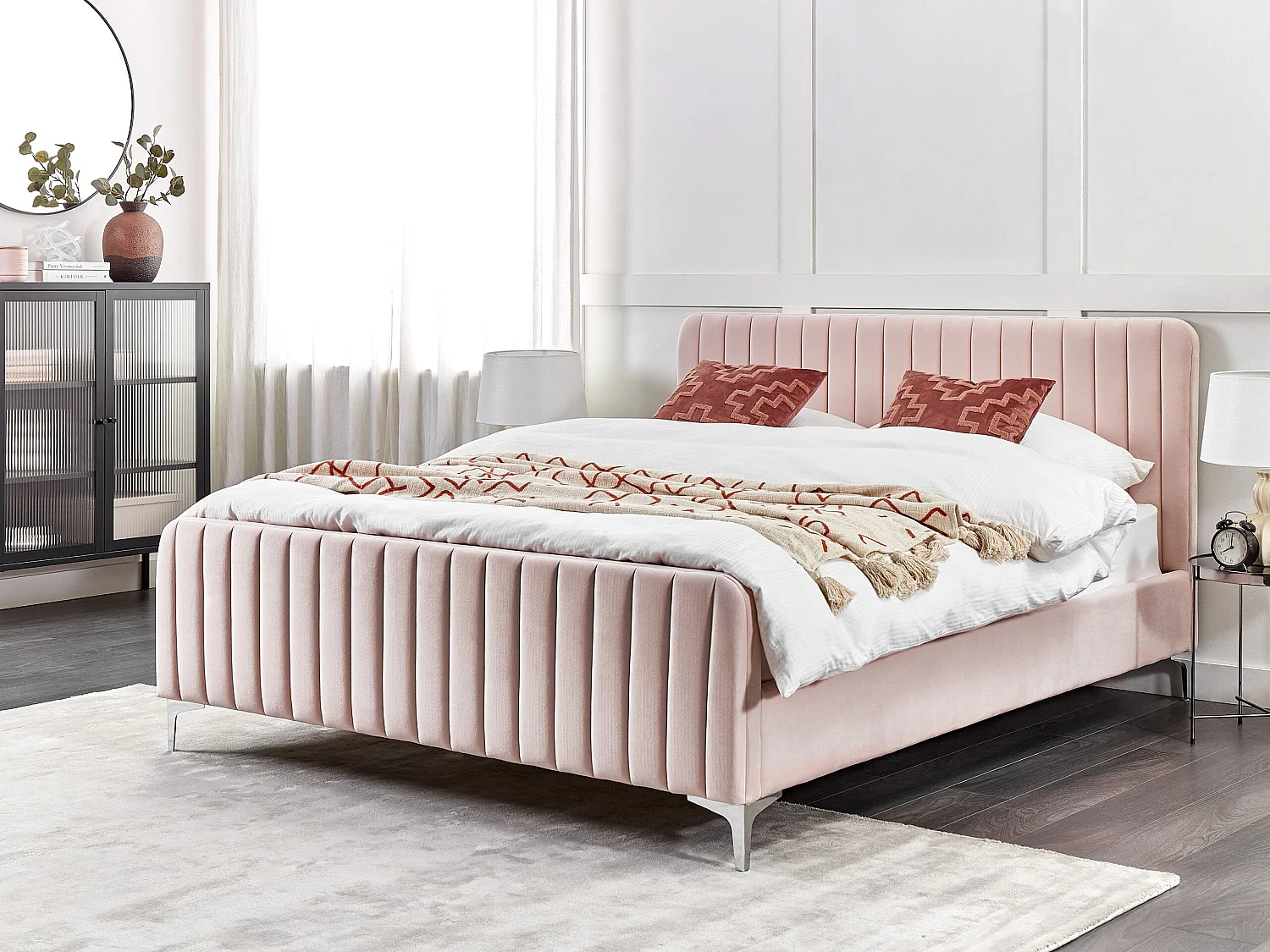 Letto Velluto LUNAN 160 x 200 cm Rosa pastello