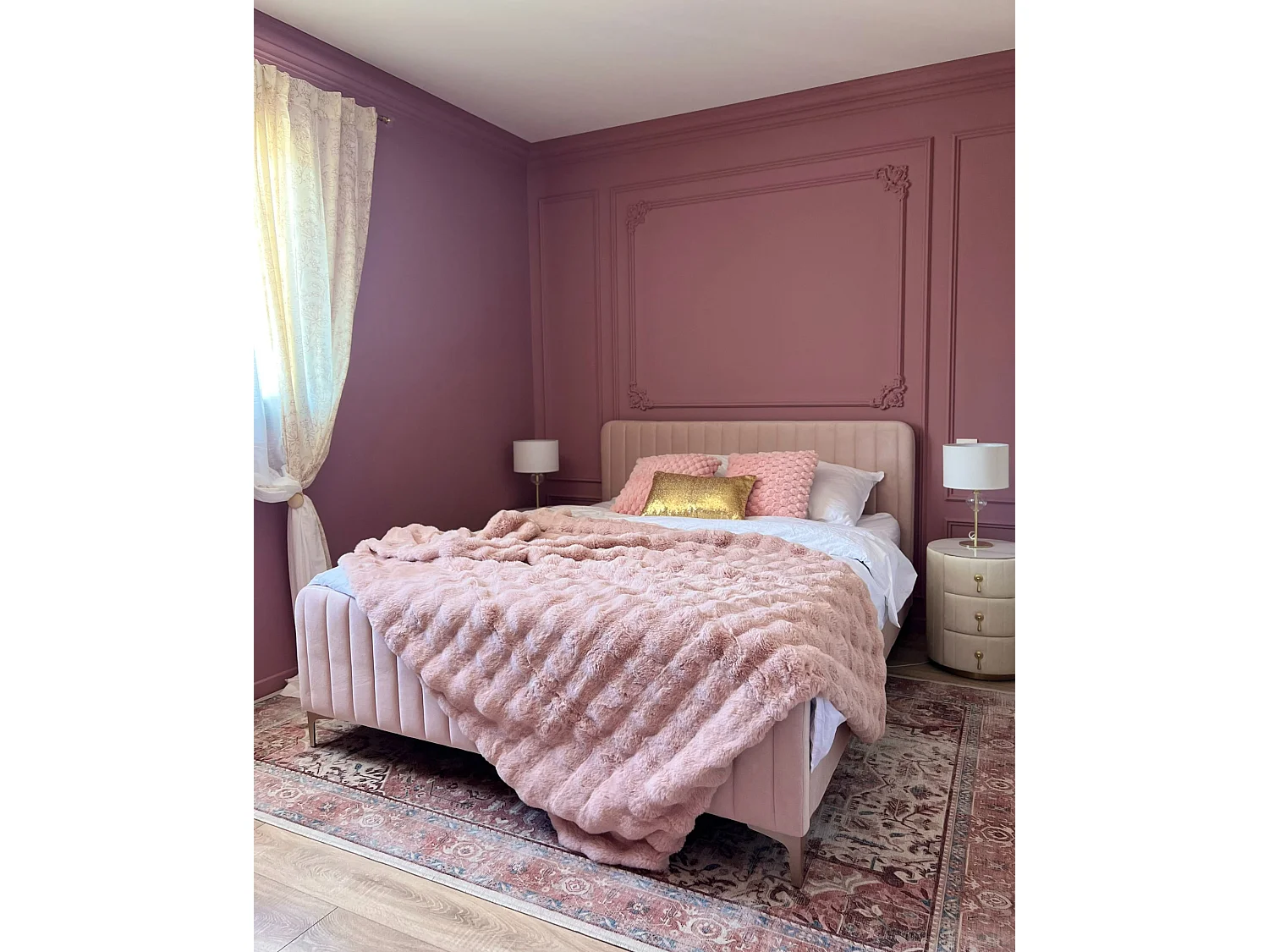 Lit avec sommier Velours LUNAN 160 x 200 cm Rose pastel