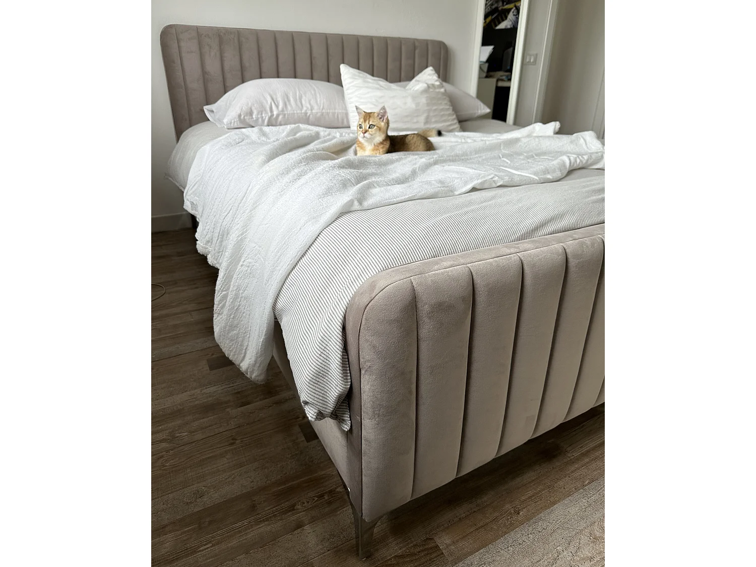 Lit avec sommier Velours LUNAN 180 x 200 cm Taupe