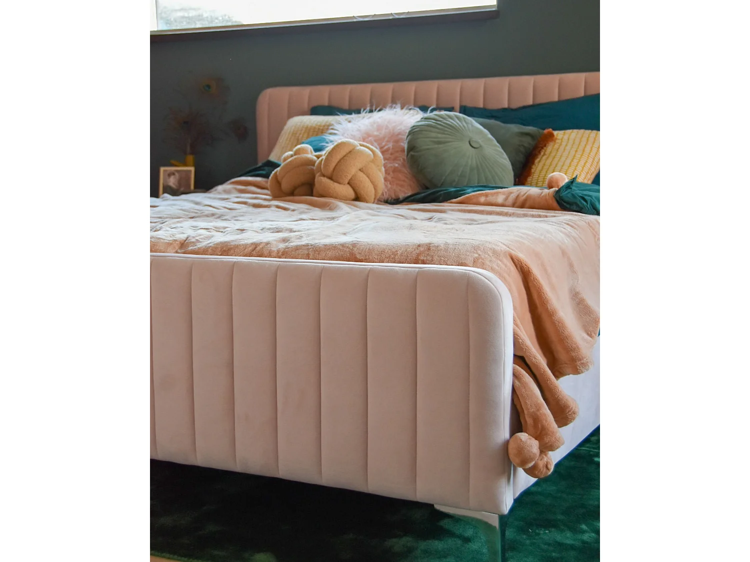 Bed Fluweel LUNAN 180 x 200 cm Pastelroze